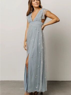 Baltic Born Light Blue Embellished V-Neck Maxi Dress